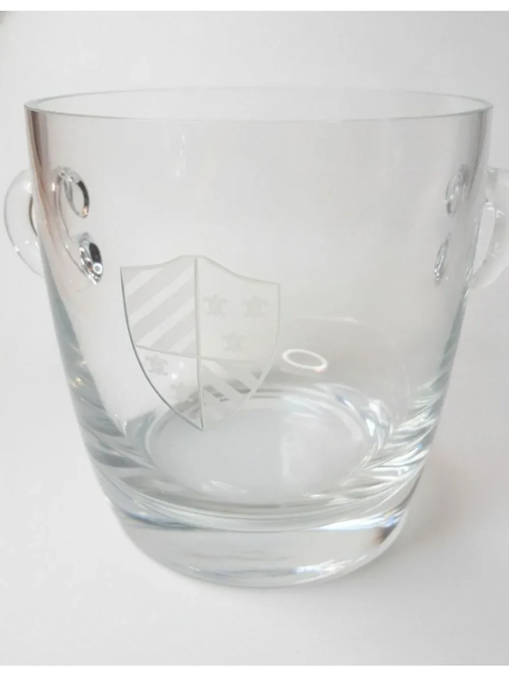 Luxury Polish-Made Crystal Ice Bucket Etched w Coat of Arms & Looped Handles